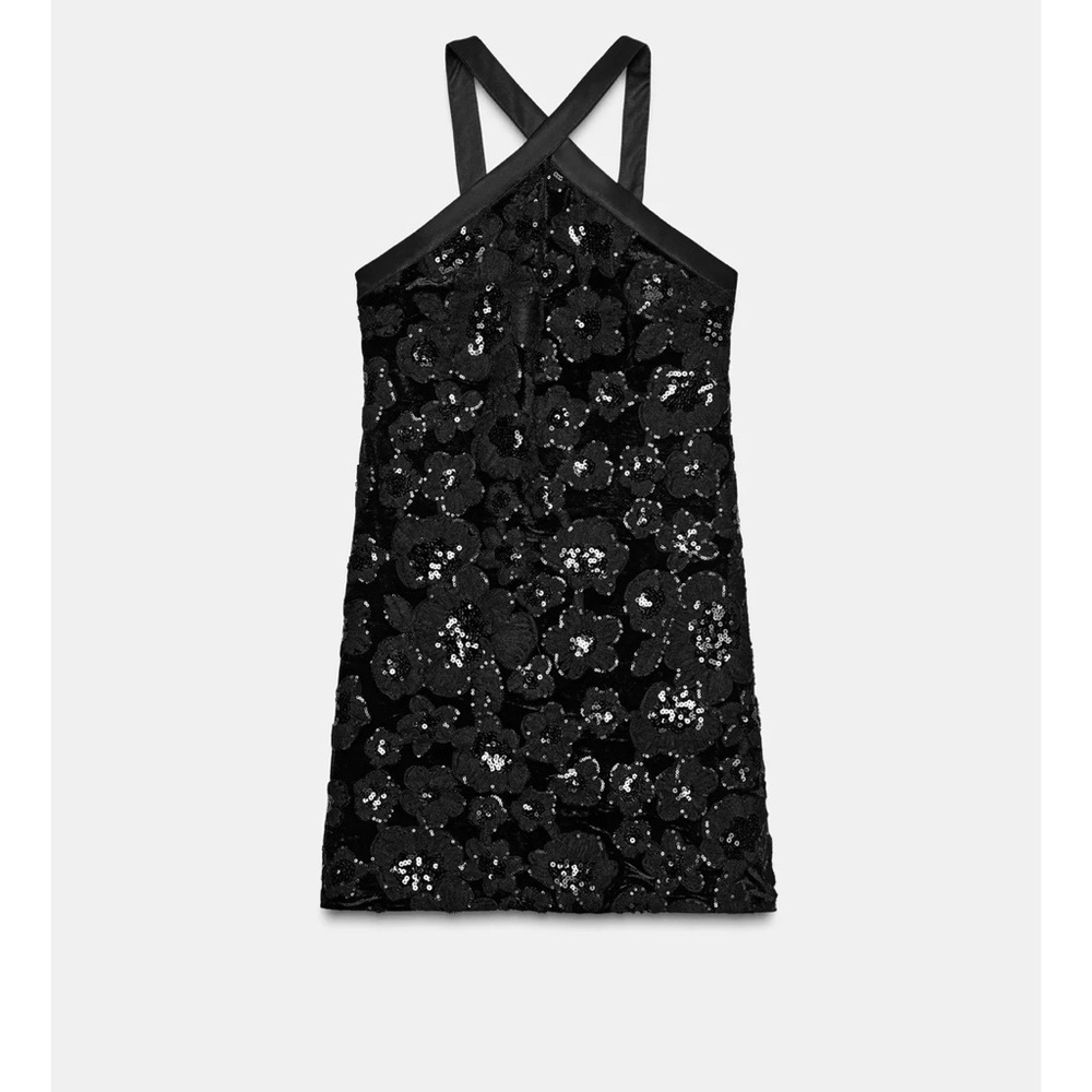 Zara Black Sequin Halter Dress